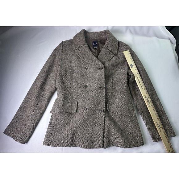 GAP Vintage Womens Large Brown‎ Wool Blend Tweed Double Breasted Coat Jacket - Picture 3 of 7